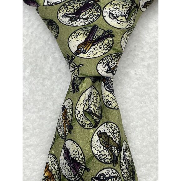 Nicole Miller  100% Silk Novelty‎ All Over Print Golfers 1996-VTG 59"L 4"W. - Picture 1 of 7